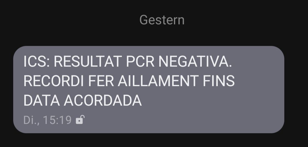 Screenshot SMS: Resultat negativ